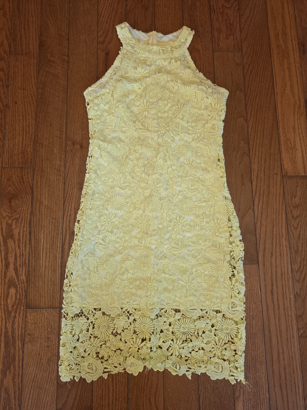 Sunshine Yellow Lace Mini Dress - Halter Neck